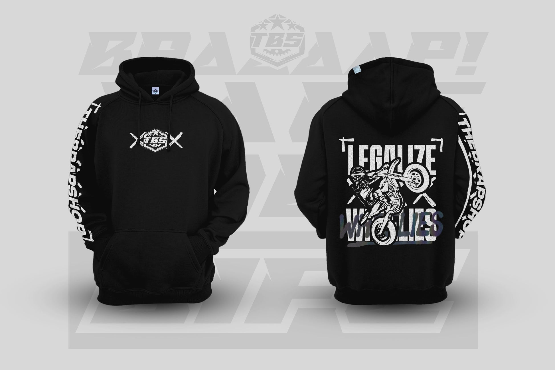 exhaust_protector - thebrapshop - headlight_vinyl - hoodie - t-shirt - legalize_wheelies - braap - braaap - brap - wheelie - supermoto - supermotard - sm - motard
