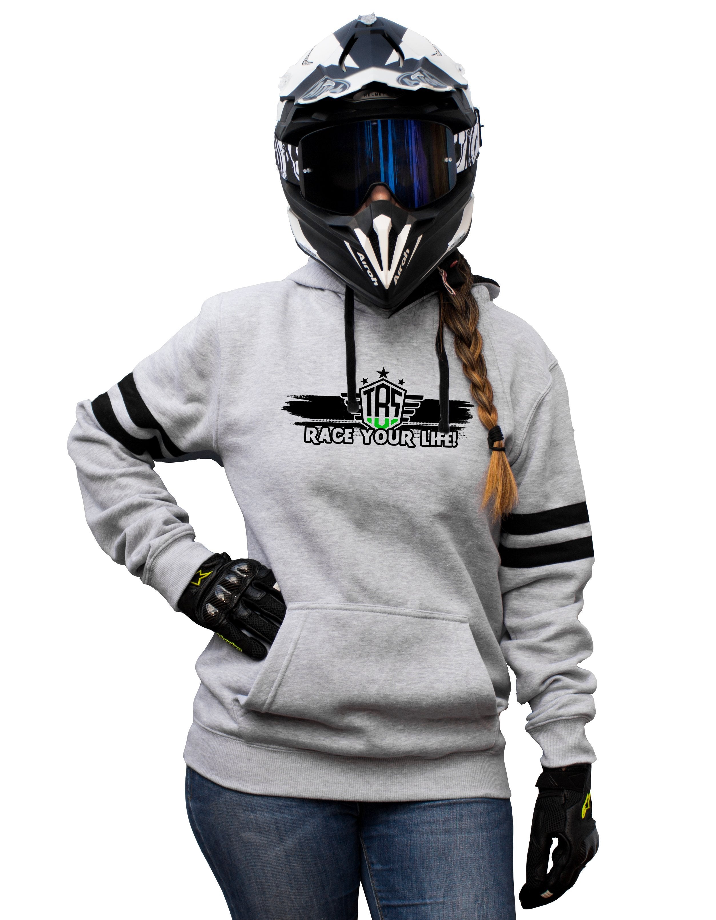 RACE YOUR LIFE! - GREY STRIPED HOODIES